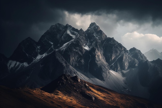 Ein dunkler Himmel mit Wolken und Bergen im Hintergrund