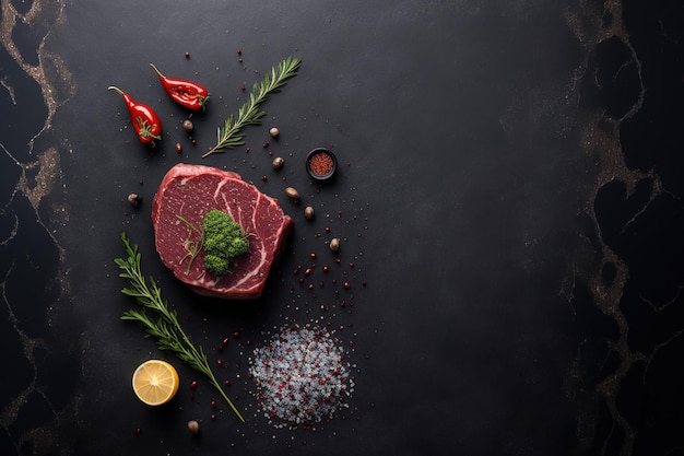 Ein dunkler Hintergrund aus Schiefer mit Steakfleisch