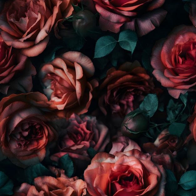 Ein dunkler Hintergrund mit roten Rosen