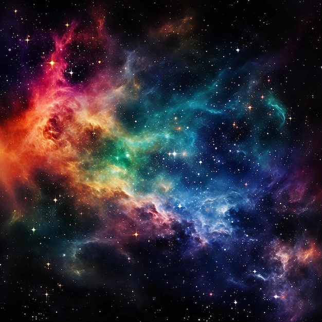 ein dunkler Weltraum-Hintergrund mit einem bunten Nebel und Sternen