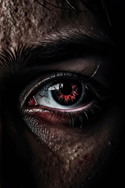 Ein dunkles Foto des Auges einer Person mit den roten Zahlen auf dem Auge