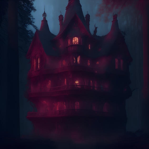 Ein dunkles Haus mit eingeschalteten Lichtern im Dunkeln