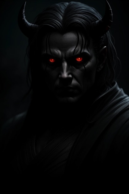 Ein dunkles Porträt eines männlichen Vampirs mit roten Augen.