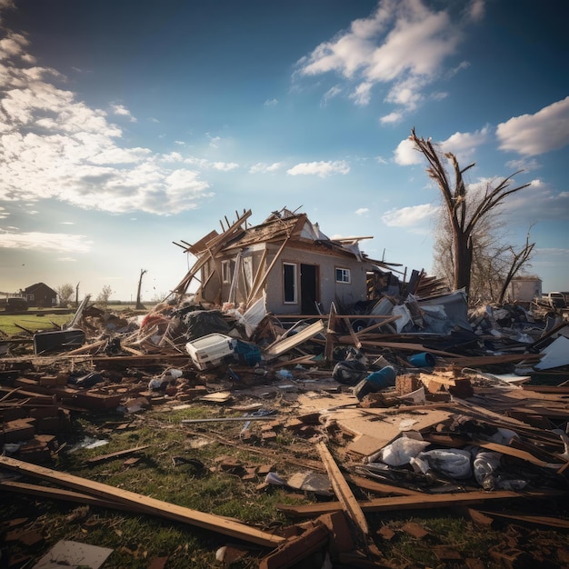 Ein durch einen Tornado zerstörtes Gebäude