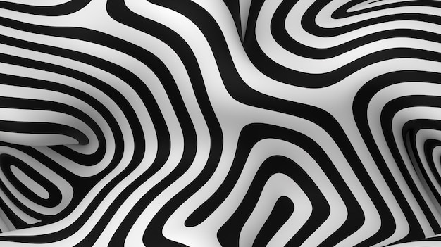 Ein dynamischer abstrakter Hintergrund mit welligen schwarzen und weißen Linien, die Illusionen erzeugen