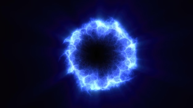 Ein dynamischer Ausbruch einer elektrischen blauen Energiesphäre, die von einem zentralen Punkt gegen
