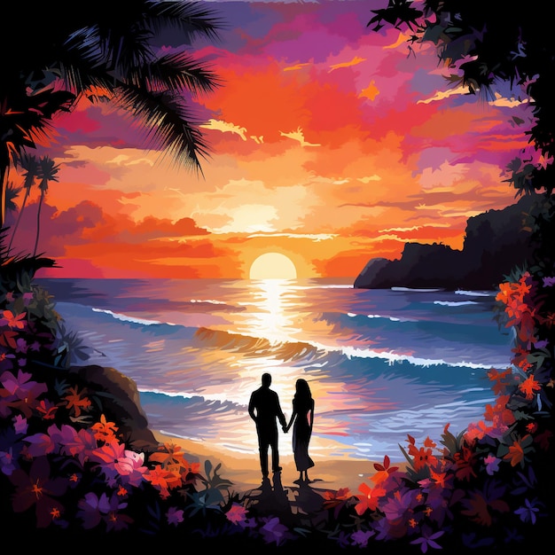 Ein Ehepaar tauscht bei Sonnenuntergang auf einem abgelegenen Strand Heiratsgelübde aus