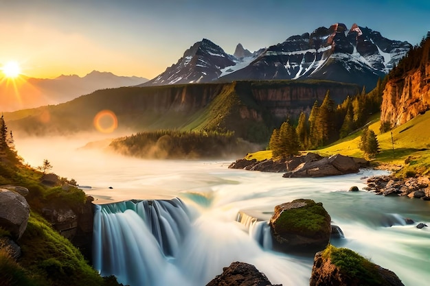 Ein ehrfurchtsvoller Ort mit einer grafischen Kuriosität wie einem brüllenden Wasserfall oder einer ernannten Schlucht Kreative Ressource KI generiert