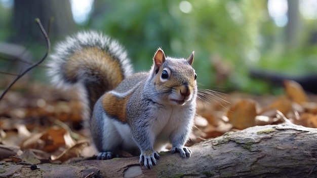Ein Eichhörnchen auf einem Baumstamm mit grünem Hintergrund