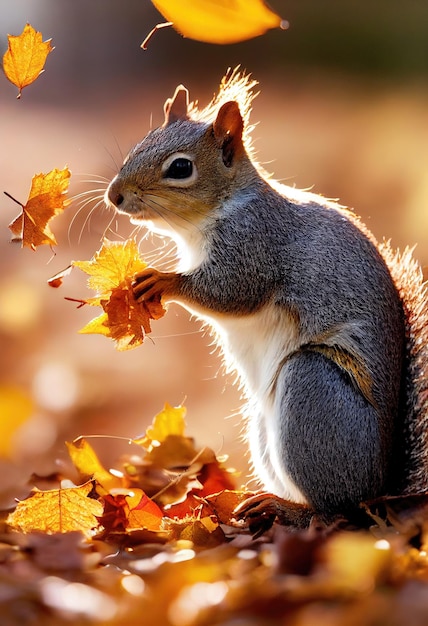 Ein Eichhörnchen im Herbstwald Ein Eichhörnchen in der Natur in einem Herbstpark