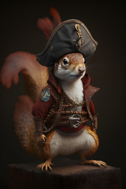 Ein Eichhörnchen mit einem Piratenhut und einem Piratenhut