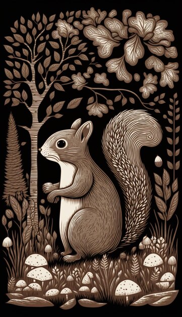 Ein Eichhörnchen sitzt in einer Blumenwiese.