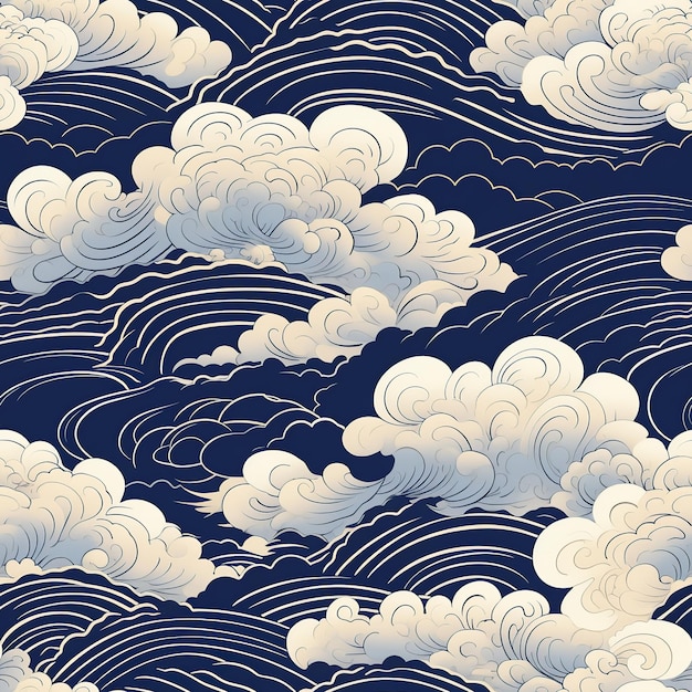 Ein eindrucksvolles, nahtloses Muster, das die Essenz der traditionellen japanischen Wolken einfängt