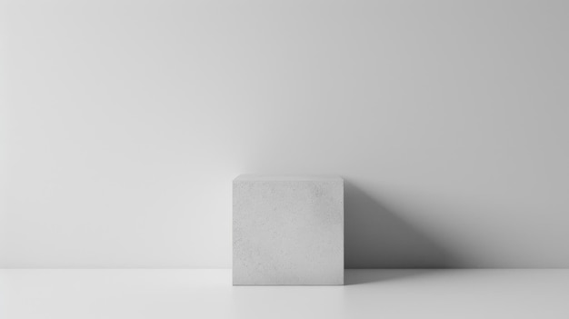 Ein einfacher, aber auffallender minimalistischer Betonwürfel auf einem sauberen weißen Hintergrund