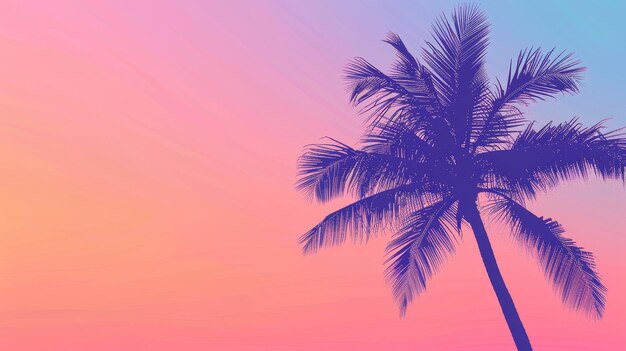Ein einfacher Umriss einer Palme gegen einen gradienten Sonnenuntergang Himmel KI-generierte Illustration