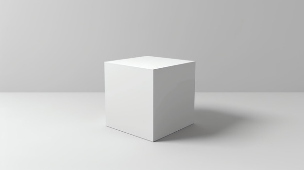 Foto ein einfaches 3d-rendering eines weißen würfels auf einem weißen hintergrund der würfel befindet sich in der mitte des bildes und ist leicht vom boden erhöht