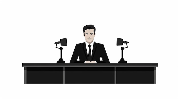 Ein einfaches Flachvektor-Symbol eines Mannes in einem TV-Nachrichtenstudio