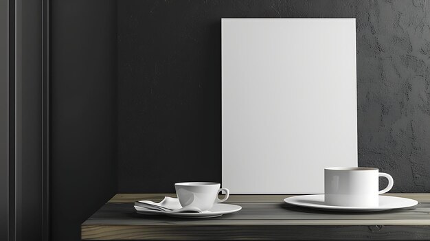 Ein einfaches und elegantes Bild von zwei weißen Kaffeetassen auf einem Holztisch