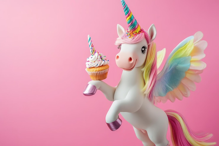 Foto ein einhorn mit einem cupcake und einem einhorn darauf