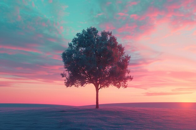 Ein einsamer Baum in Silhouette gegen einen bunten Himmel Oct
