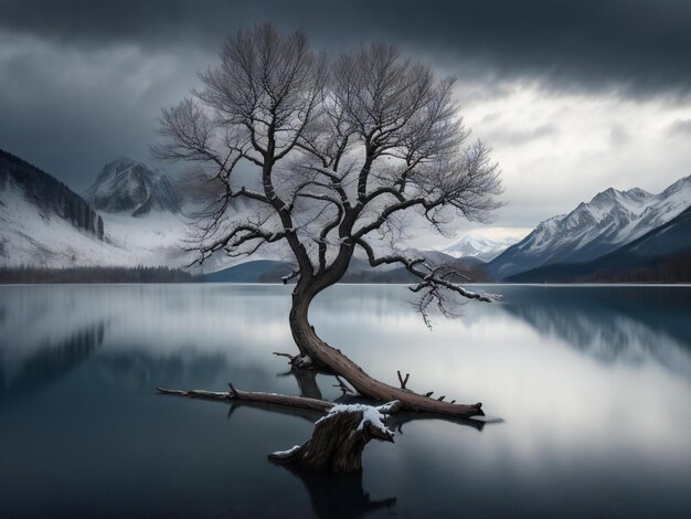 Ein einsamer Baum steht mitten in einem See