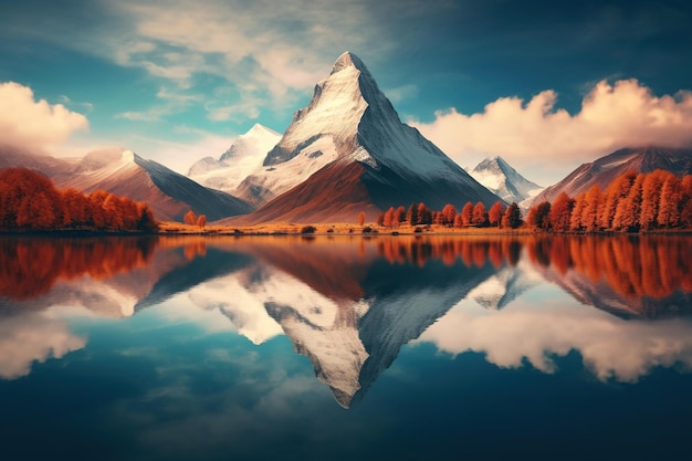 Ein einsamer Berg spiegelt sich in einem ruhigen See wider