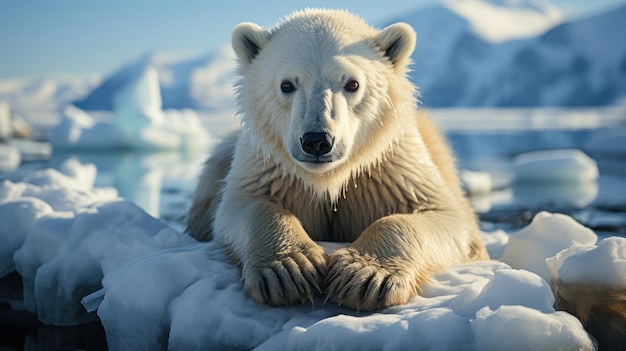 Ein einsamer Eisbär steht auf einem schmelzenden Gletscher, der mit generativer KI erstellt wurde.