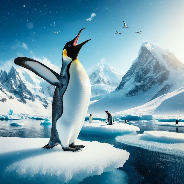Ein einsamer Pinguin namens Pippin im Herzen der Antarktis, der von KI generiert wurde.