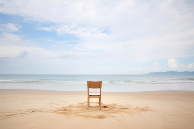 Ein einsamer Sandstrand mit einem leeren Stuhl