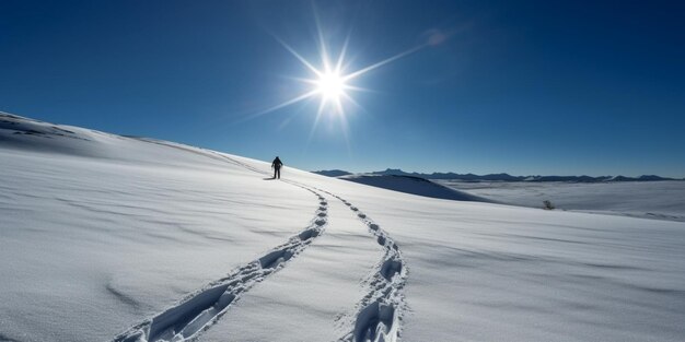 Ein einsamer Skifahrer macht Spuren auf unberührtem Schnee