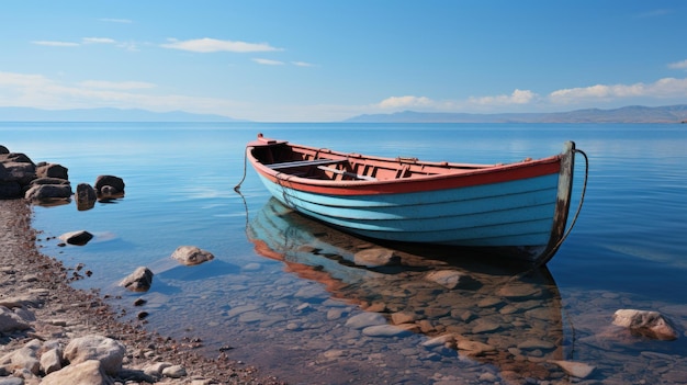 Ein einsames Boot in ruhigen Gewässern, generiert von KI