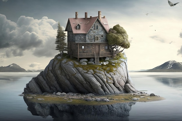 Ein einsames Haus auf einer Insel