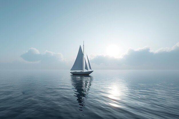 Ein einsames Segelboot auf einem ruhigen Meer