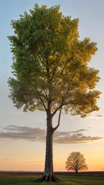 Ein einzelner Baum in einem Park Sonnenuntergang goldene Stunden entspannende Naturfotografie