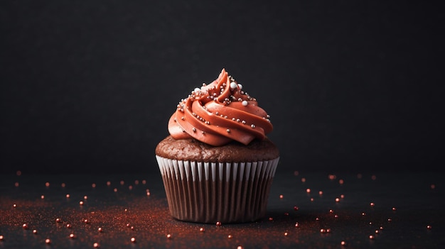 Ein einzelner Cupcake auf einem dunklen Hintergrund