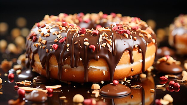 Ein einzelner Donut mit Schokoladenfondant in der Vorderansicht