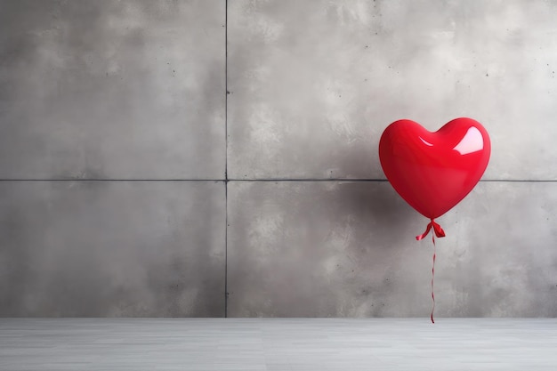 Ein einzelner roter herzförmiger Ballon gegen einen grauen Beton-Hintergrund Ein Hauch Romantik Generative KI