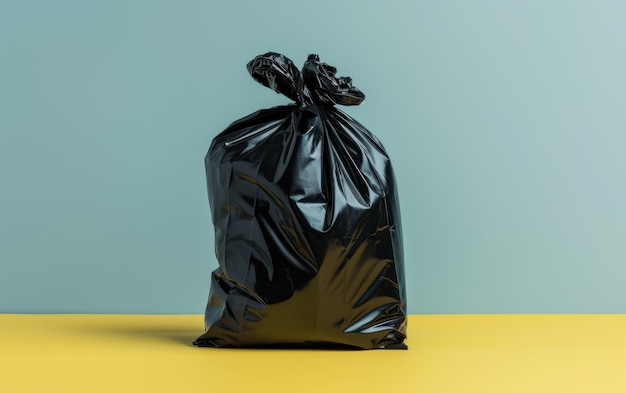 Ein einzelner schwarzer Müllbeutel, der symbolisch für die Entsorgung von Abfällen gebunden ist
