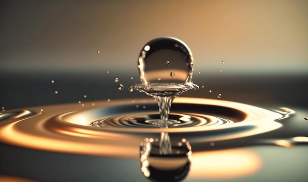 Ein einzelner Wassertropfen, der in einen Pool fällt, erzeugt einen dramatischen Kräuseleffekt