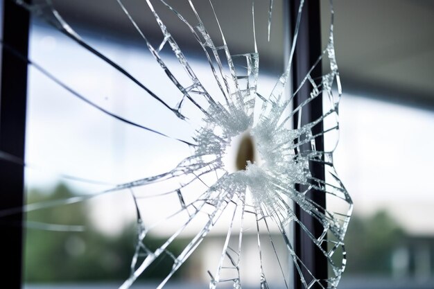 Foto ein einzelnes gebrochenes fenster in einem bürogebäude