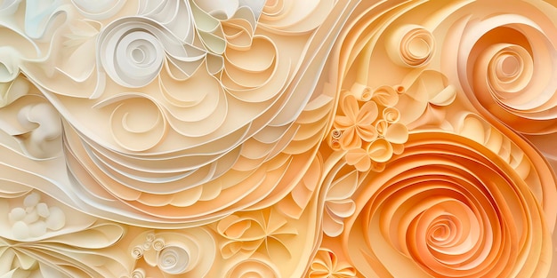 Ein einzigartiger abstrakter Hintergrund im Quilling-Stil, gefertigt aus verdrehten Papierstreifen, ideal zur Veranschaulichung von Handwerkskreativität und Papierkunst.