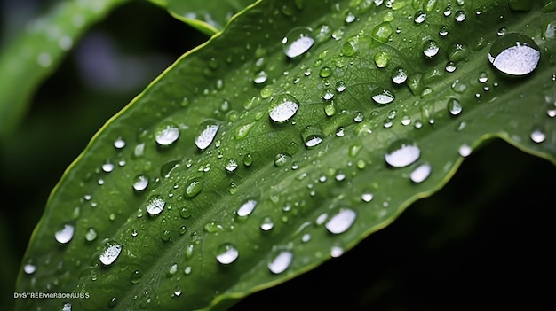 ein einzigartiges Bild von Wassertropfen auf grünen Blättern