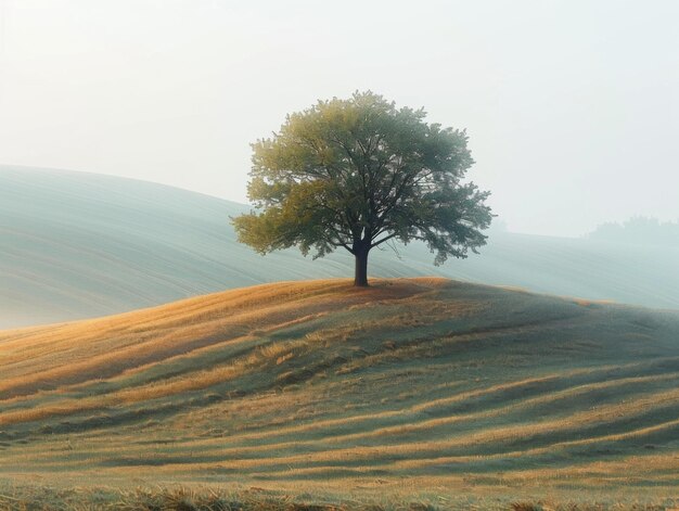 Ein einziger Baum auf einem Hügel in einer anderen Jahreszeit minimalistisches Foto