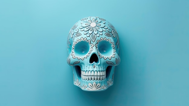 Ein einziger Zuckerkopf oder Catrina auf einem hellblauen Hintergrund oder Tapeten