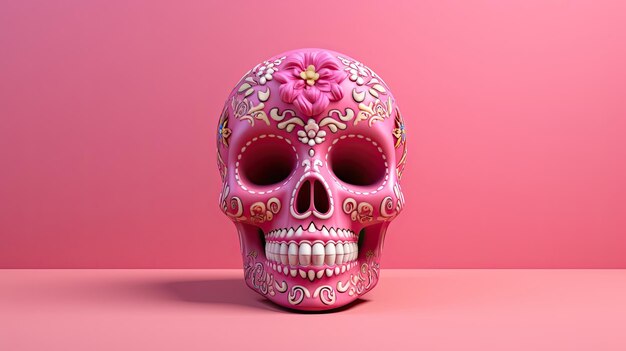 Ein einziger Zuckerkopf oder Catrina auf einem hellrosa Hintergrund oder Tapeten