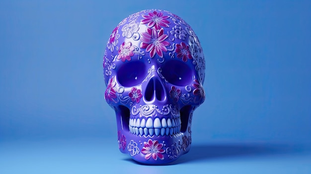 Ein einziger Zuckerkopf oder Catrina auf einem Indigo-Hintergrund oder Tapeten