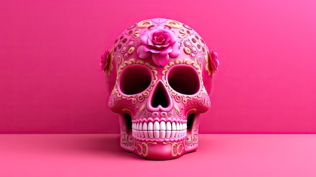 Ein einziger Zuckerkopf oder Catrina auf einem rosa Hintergrund oder Tapeten