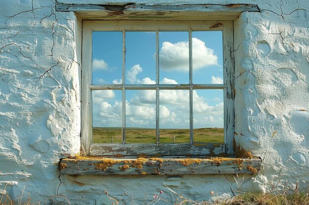 Ein einziges Fenster gegen eine weite Weite des Himmels oder der Landschaft