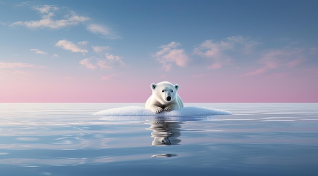 Foto ein eisbär auf dem eis, der im ozean schwimmt. konzept des klimawandels