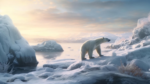 Ein Eisbär in einer arktischen Landschaft zeigt die Härte seiner von der KI geschaffenen Umgebung